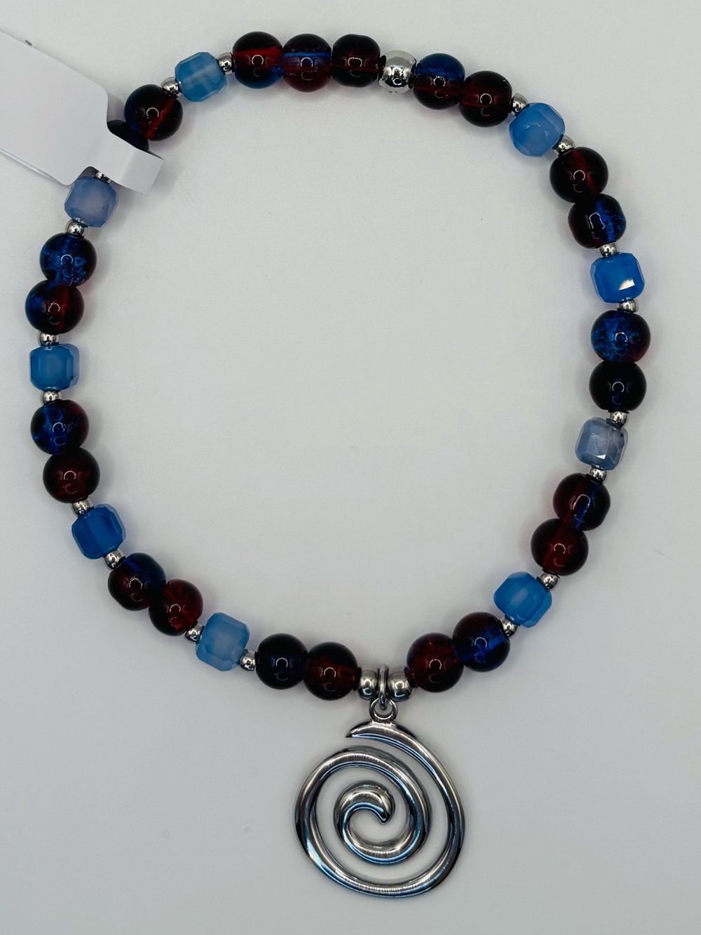 *ANKLET* S.Steel Swirl & Crackle Glass Jade Stretchy Anklet - Picture 3 of 6